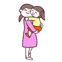 女の子を抱っこする女性のイラスト