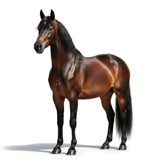 Obraz premium Realistic Full-Body Black Brown Horse on White Background | High-Resolution Natural Animal Photography | Elegant Horse Studio Shot