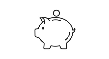 Simple Outline Piggy Bank with Coin Line Art Style Icon