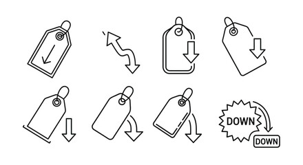 Simple Outline Price Tag with Down Arrow Promotion Symbol Illustration