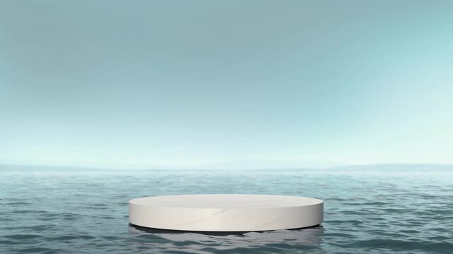 White marble podium stand in sea water, looped switch scene