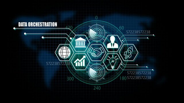 data orchestration orchestration Management and Digital Transformation Technology Background. 4k video 