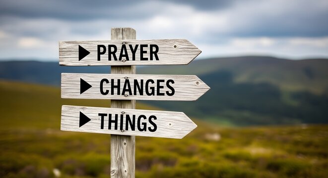 Prayer changes things spiritual message on wooden signpost in nature setting inspiring hope and faith for religious devotion