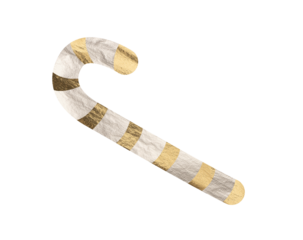 Candy cane, golden striped metallic stick with glossy chrome and copper tones. Shiny festive