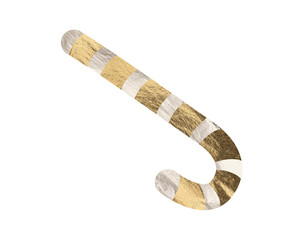 Candy cane, silver striped metal stick with glossy tones. Shiny festive decoration with glitter