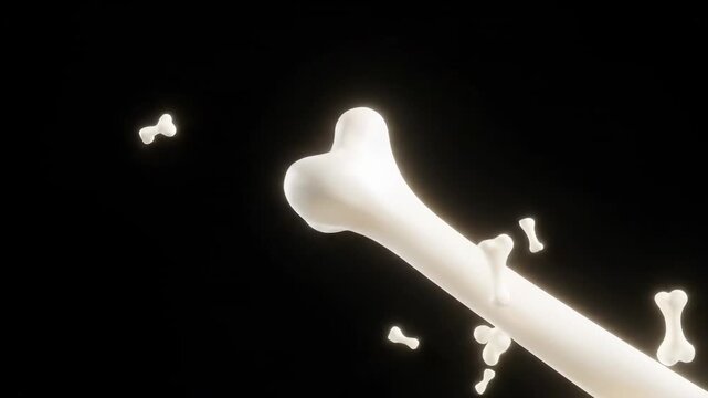 Abstract motion graphic animation featuring interconnected, stylized bone fragments glowing with a soft, otherworldly luminescence in a dark, seamless loop abstract, seamless, halloween