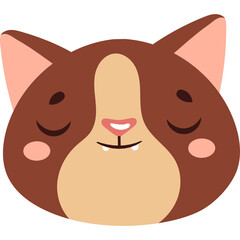 Cute Brown Cat Face Closed Eyes Smiling Pink Nose White Teeth Minimalist Vector Illustration Transparent Background For Childrens Designs