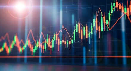 Fototapeta premium Dynamic stock market chart showing positive trend for financial growth and investment success with lens flare effect
