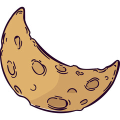 Crescent Moon Illustration with Pockmarks and Subtle Shadows in Earth Tones Against a Transparent Background