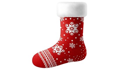 Red christmas stocking with snowflake pattern and white cuff