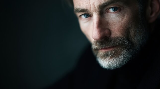 Direct portrait of a mature male with intense gaze, neutral lighting.