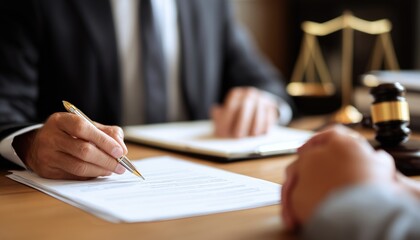 Legal Professional Reviewing Contract And Legal Document Agreement In Office, Focused On Law And Legal Regulations.
