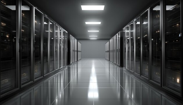 Server Room Housing Data Center Equipment Including Server Racks, Providing Storage And Processing Capabilities For Digital Information In A Controlled Environment.