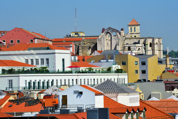 view over the rooftops of Lisbon, highlighting the ruins of the Convento do Carmo Portugal