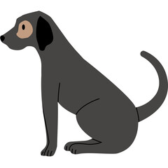 Dark Gray Cartoon Dog Sitting Profile View With Light Brown Eye And Black Ear Simple Illustration On White Background