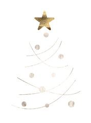 Christmas tree, golden metallic ornament with glossy brass and bronze texture, adorned with