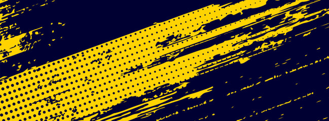 Dots halftone yellow and dark blue color pattern gradient grunge texture background. Dots pop art sport style vector illustration