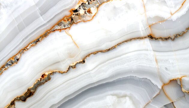 An abstract close-up features fluid, translucent patterns of white, grey, and gold, resembling stone. Veins and swirls create a marbled look