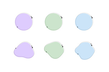 パステル丸＆有機シェイプ ラベル風グラフィックセット (6 種／キラキラ輪郭付き)
