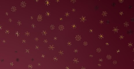 Elegant abstract Christmas background with gold snowflakes on a deep burgundy backdrop. Perfect for holiday design, seasonal promotions, and fes