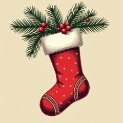 Christmas stocking hand drawn retro vintage vector christmas clipart. Hand drawn christmas decoration. Vintage christmas decoration clipart