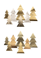 Obraz premium Golden silver tree set, metallic forest elements with glossy chrome, brass and copper tones. Elegant