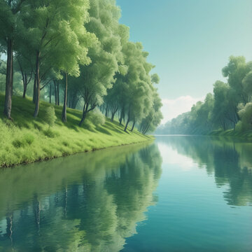 Calm River with Forest Reflection &ndash; Nature Landscape Background