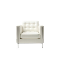 Modern white leather armchair with soft tufted upholstery 