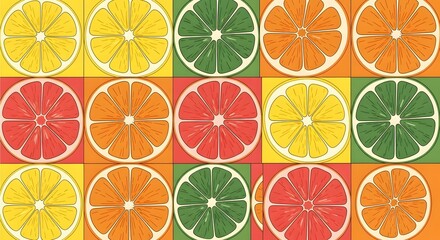 Vibrant Citrus Fruit Slices Pattern Background.