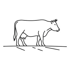 Cow standing on the ground in line drawing