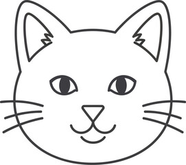 Cute cartoon cat face with a sweet smile and rosy cheeks on a white background