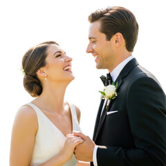 Joyful couple shares a loving moment on their wedding day.