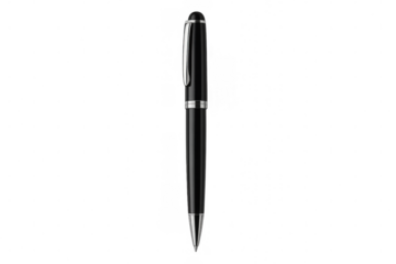 Black pen with silver accents for writing and office work, conveying professionalism and business on transparent background