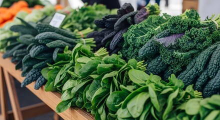 Fresh Organic Green Vegetables Displayed at a Farmers Market.