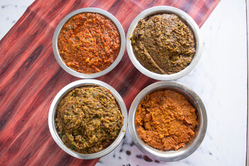 Indulge in a visual feast with this selection of colorful, appetizing dips, perfect for culinary projects or restaurant menus. These vibrant flavors evoke a sense of freshness and culinary expertise.