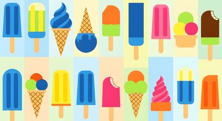 Colorful Assortment of Various Ice Cream and Popsicle Treats.
