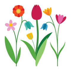 A collection of colorful simple stylized flowers

