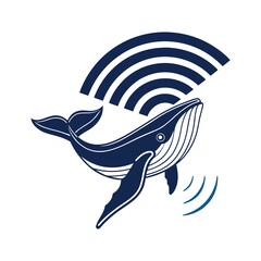 Minimal whale logo with sonar wave design &ndash; modern marine animal vector illustration.