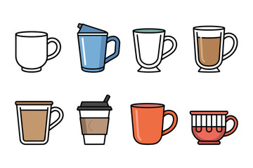 Editable Coffee Cup and Tea Mug Glyph & Outline Icons