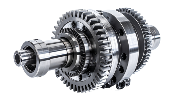 Close-Up of Industrial Gearbox Components with Detailed Machined Teeth