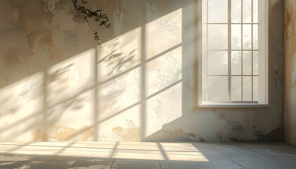 Wall interior background studio and backdrops show productswith shadow from window color white and grey background for text insertion and presentation product
3