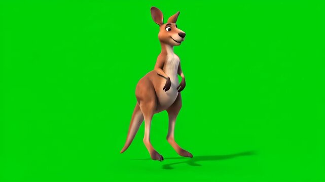Animated kangaroo standing upright, posing against a vibrant green background.