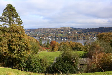 View high above Windermere in the English Lake District from an elevated position.