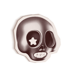 A Trendy Sticker Skull with monochrome Halftone Dot texture. Vector isolated element on Halloween on transparent background. Vintage style Pop art and y2k vibe nostalgic