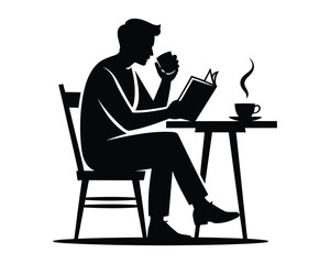 Minimal Vector Art of Person Enjoying Coffee and Book