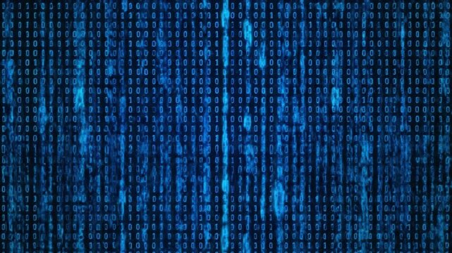 Mesmerizing digital binary code streams create stunning blue backdrop, showcasing technology and data flow while evoking sense of innovation and striking visual pattern