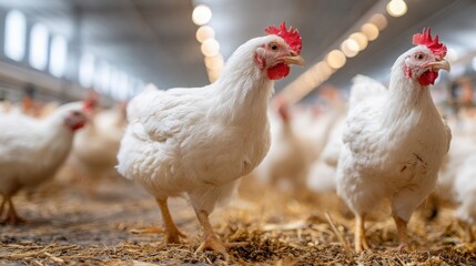 Fototapeta premium White chickens in a farm building