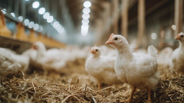 Young Chickens in Straw Bedding