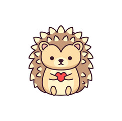 Little hedgehog holding tiny heart, cute kawaii flat vector t-shirt illustration, pastel minimalist design