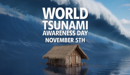 World tsunami awareness day november 5th a small hut faces a giant crashing wave